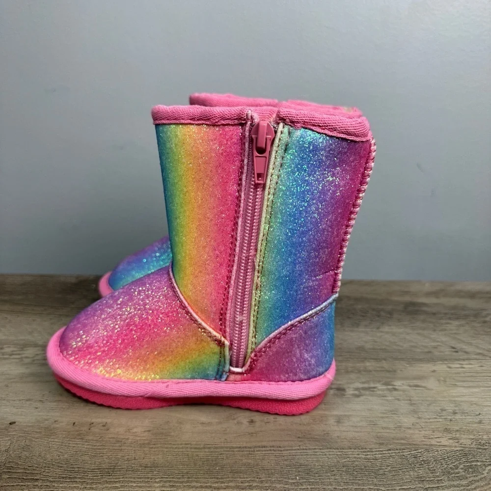 HARPER CANYON Girls Boots sz 6 Toddler Rainbow Glitter Faux Fur # bag Qt